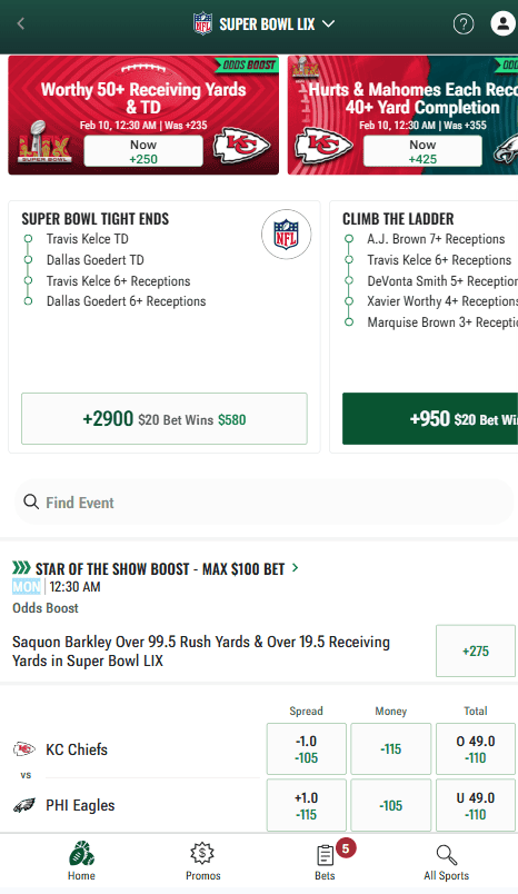 Caesars NFL betting app