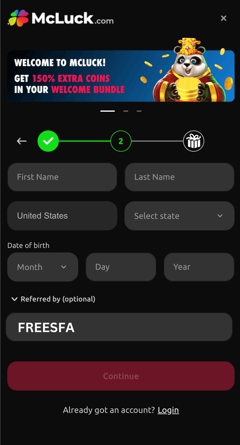 McLuck promo code FREESFA