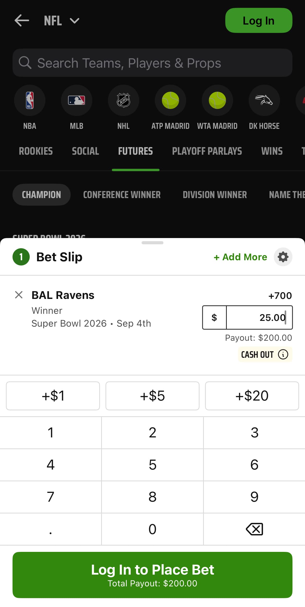 NFL futures bet at DraftKings sportsbook