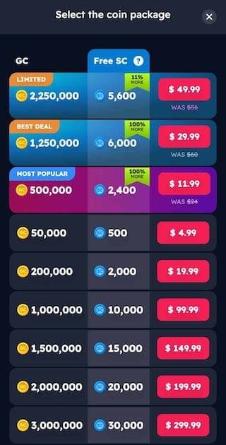 Coin packages at NoLimitCoins