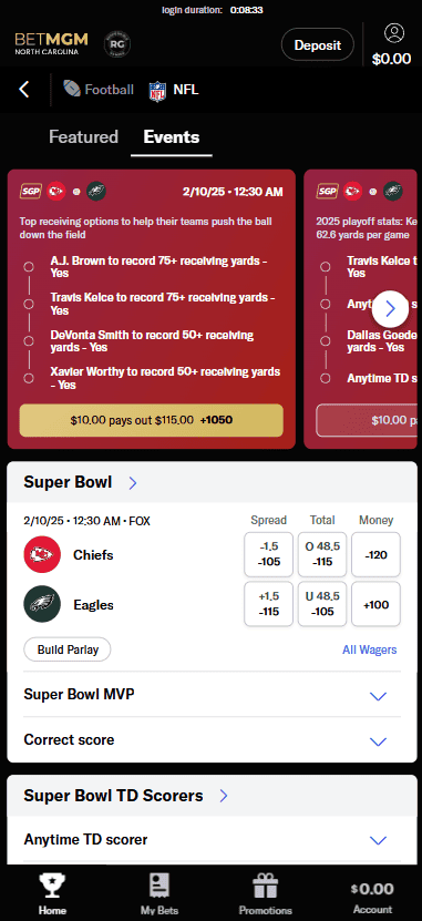 Betmgm north carolina NFL & sports markets