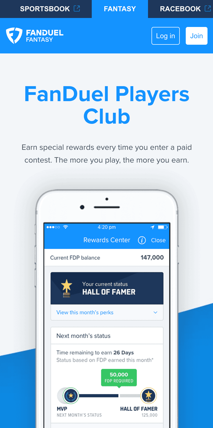 Fanduel loyalty program and rewards