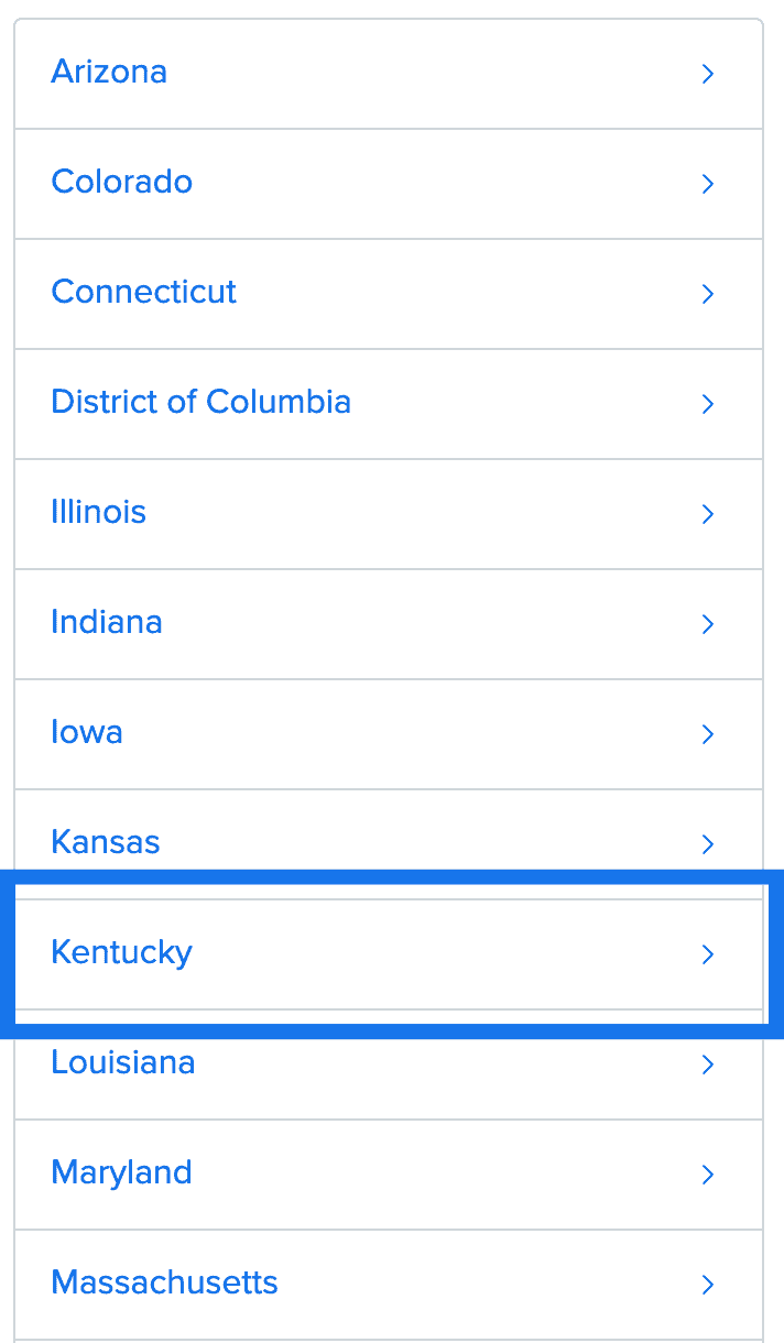FanDuel select a state screen at sign up, choose Kentucky.