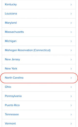 FanDuel state selection: North Carolina