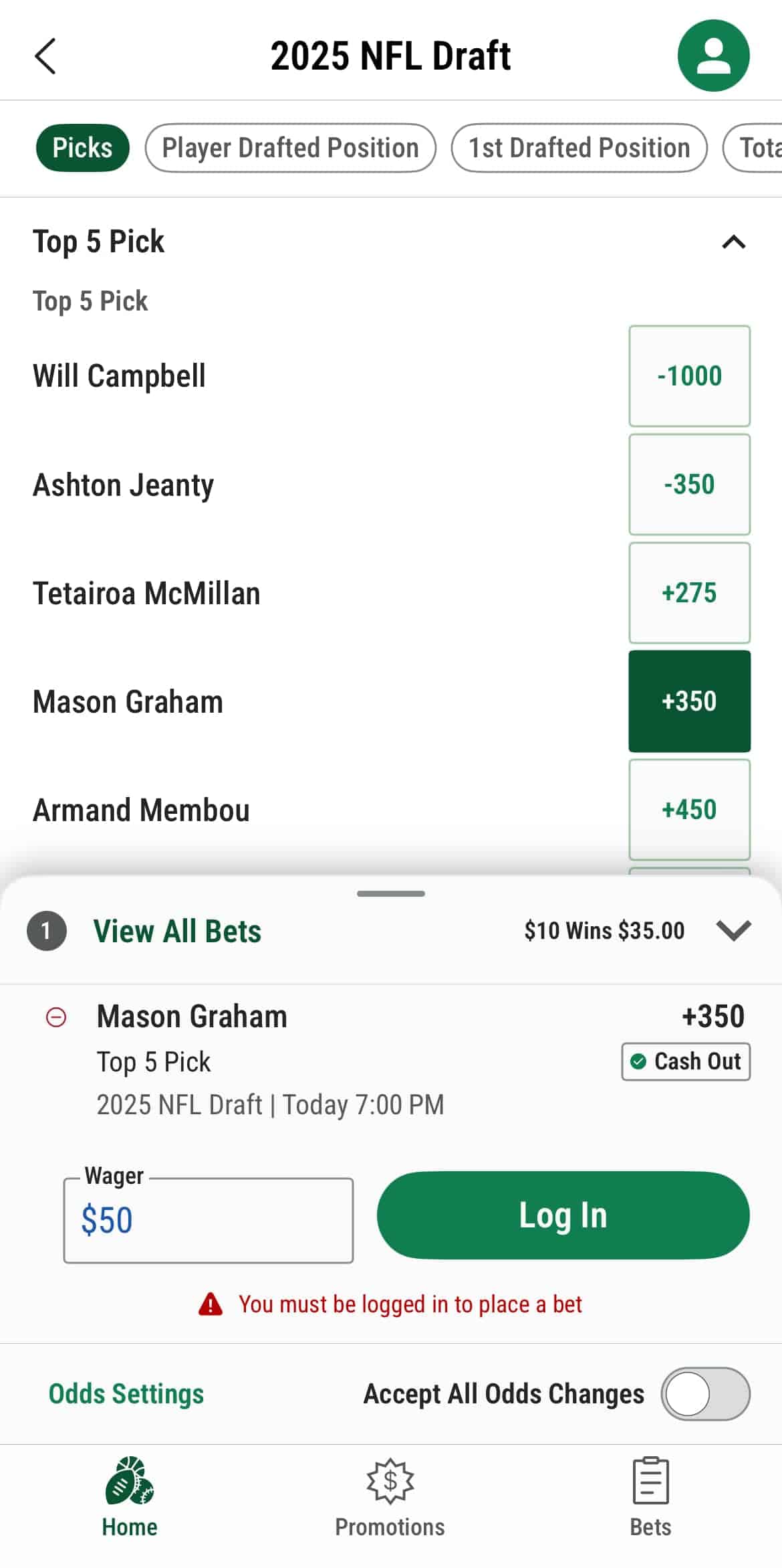 NFL Bet at Caesars Sportsbook
