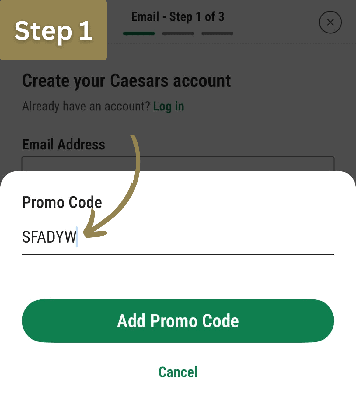 Enter the Caesars sportsbook promo code at sign up.