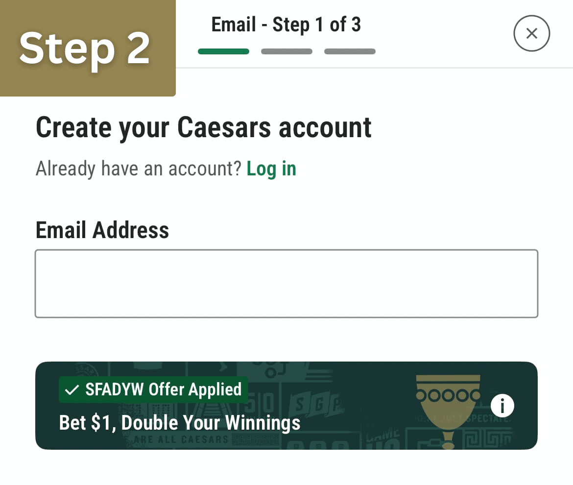 Caesars promo code sign up screen