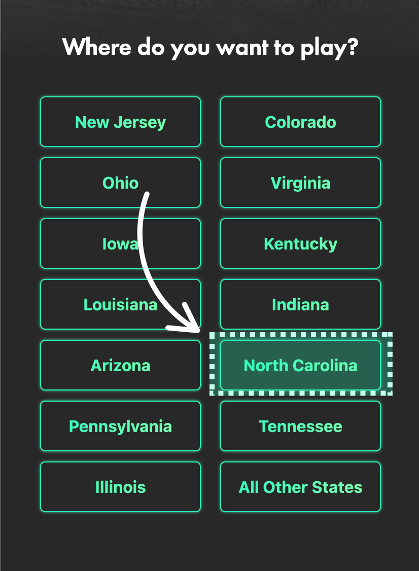 Bet365 North Carolina select your state at sign up.