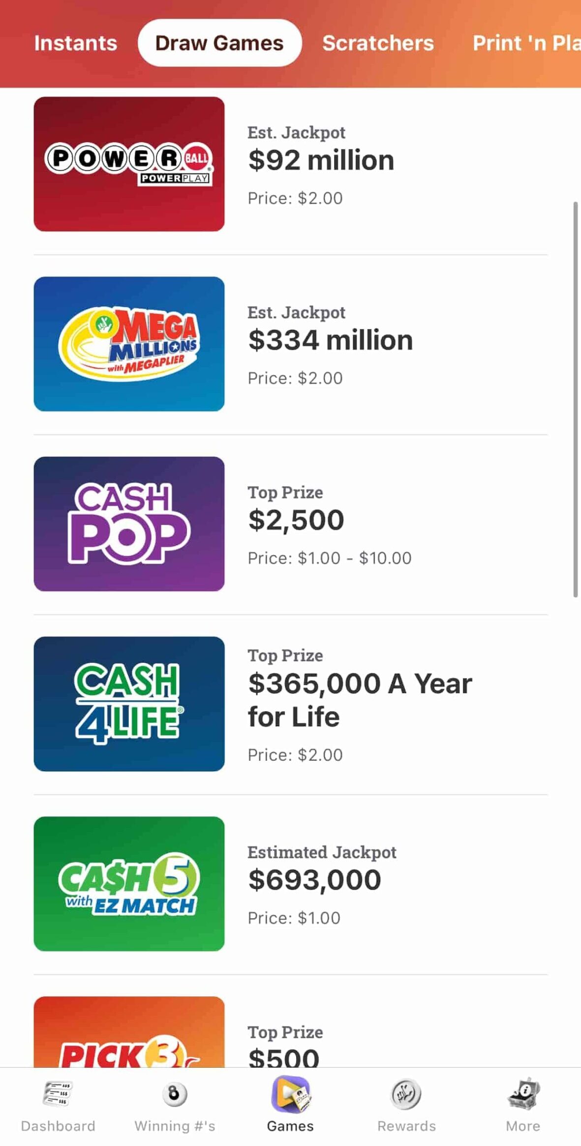 Draw games at the Virginia Lottery