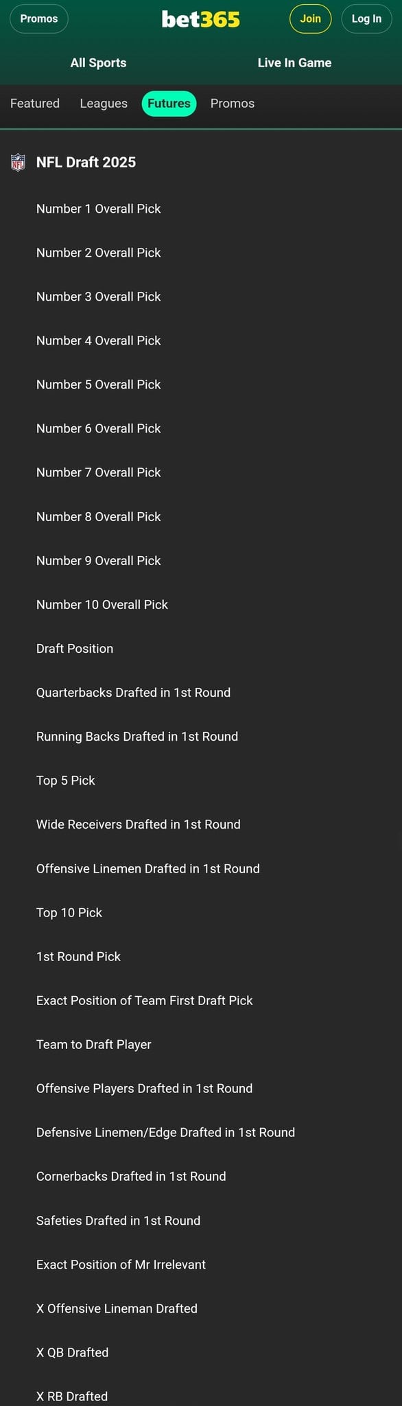 2025 NFL Draft Betting Props