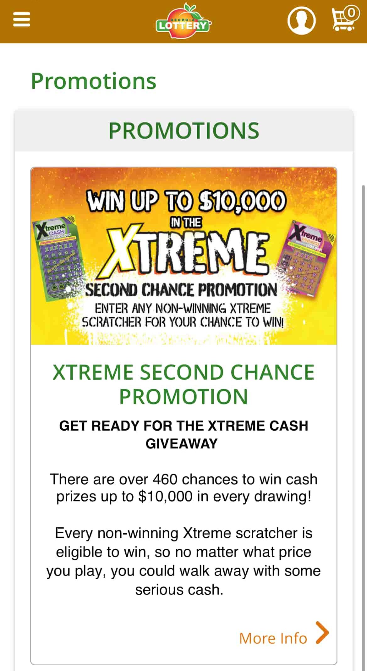 GA Lottery Xtreme Second Chance promotions