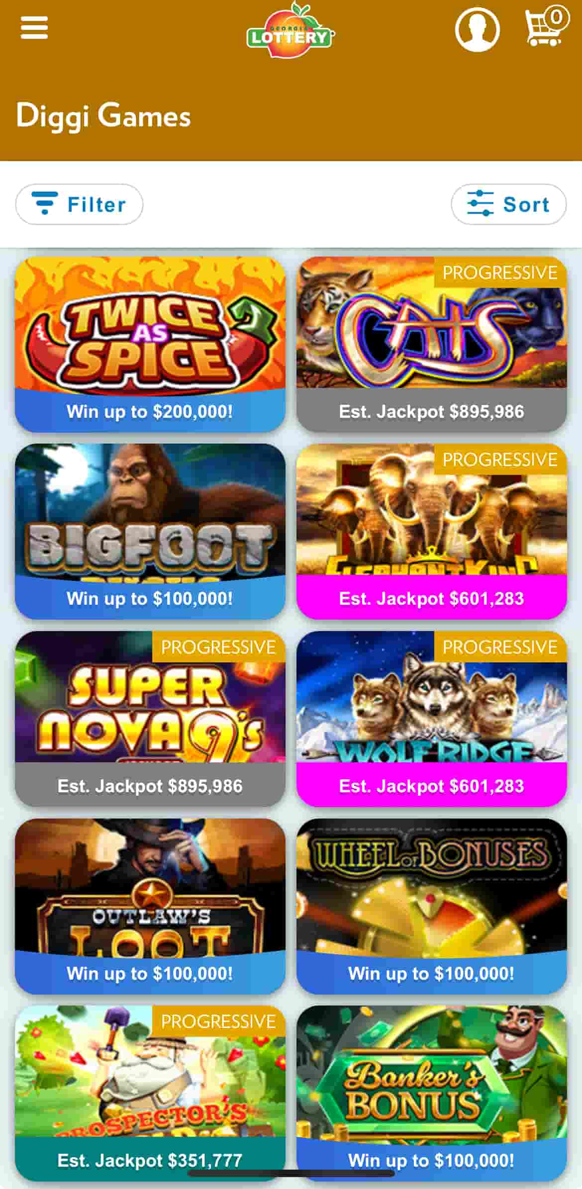 GA Lottery diggi games