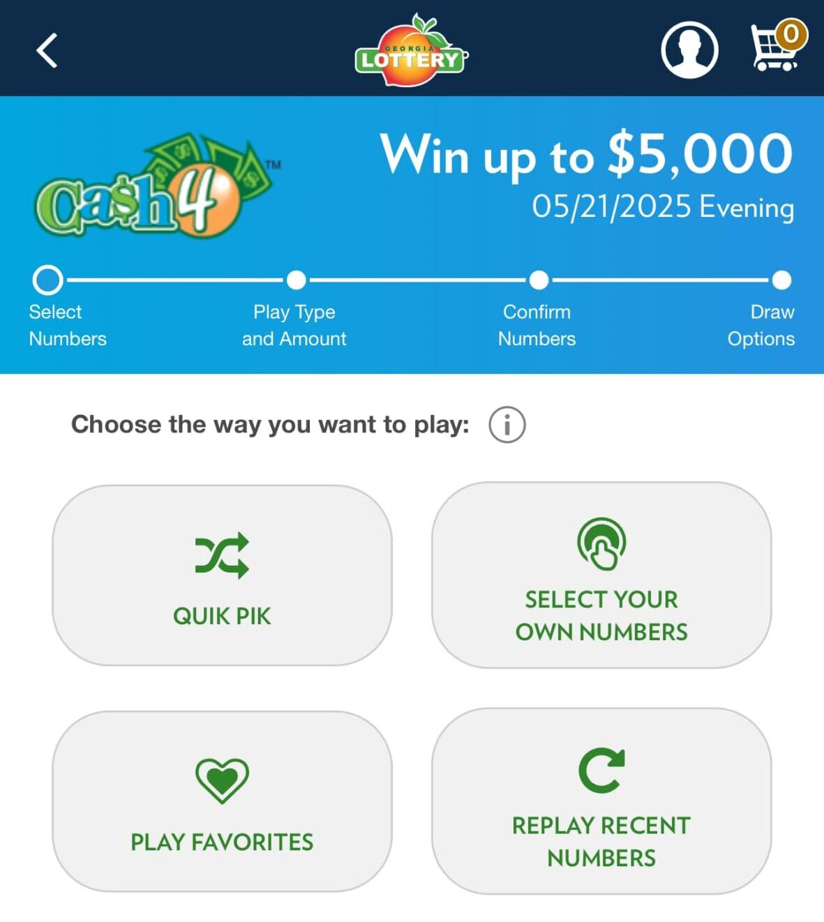 Cash4Life game at the Georgia Lottery