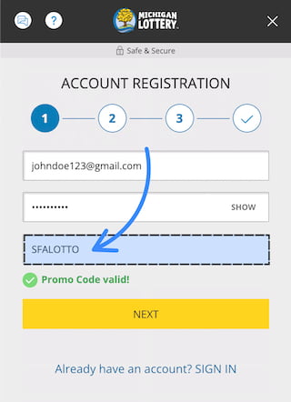 MI Lottery promo code field