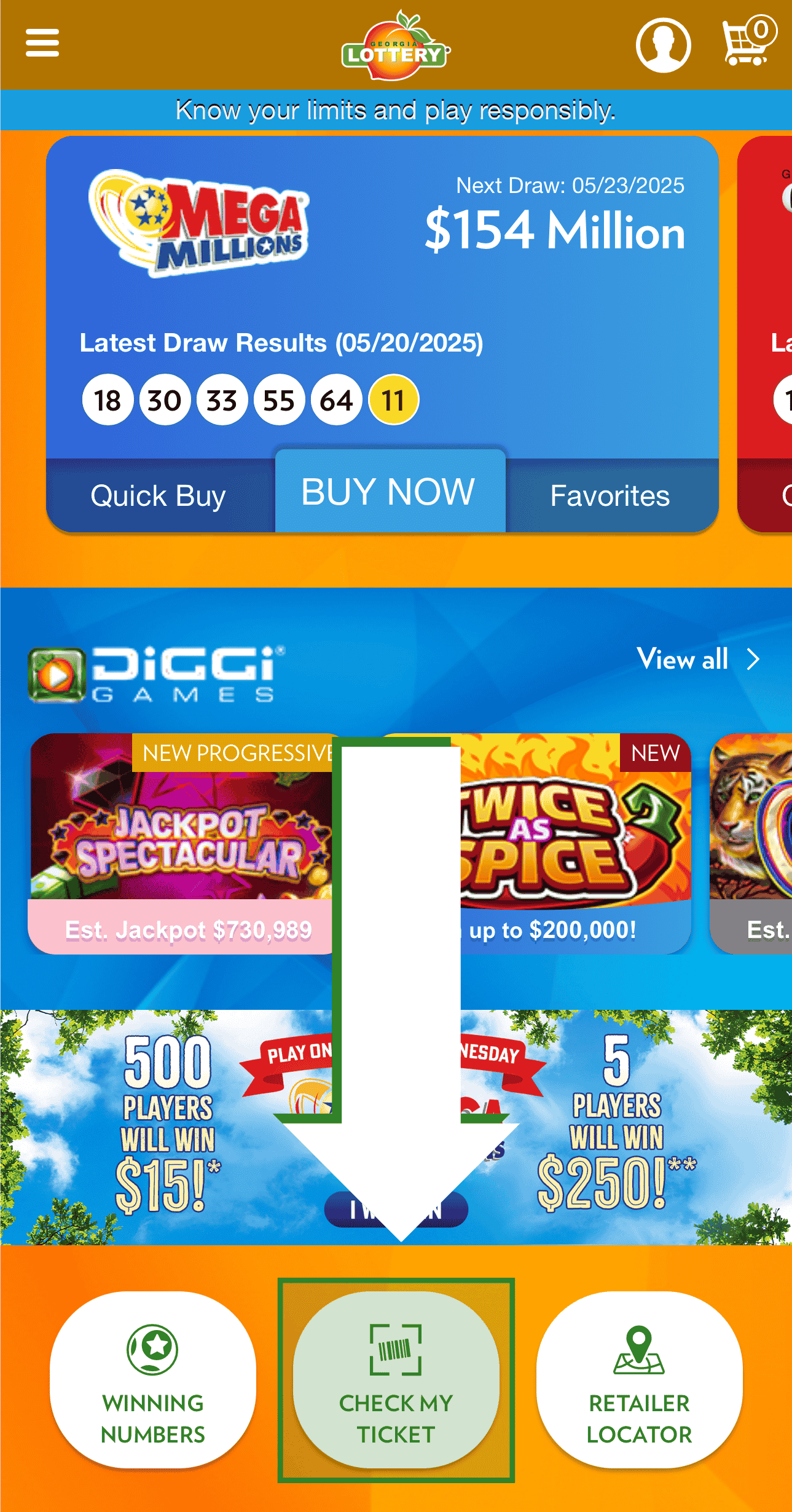 GA Lottery app check my ticket feature guide.