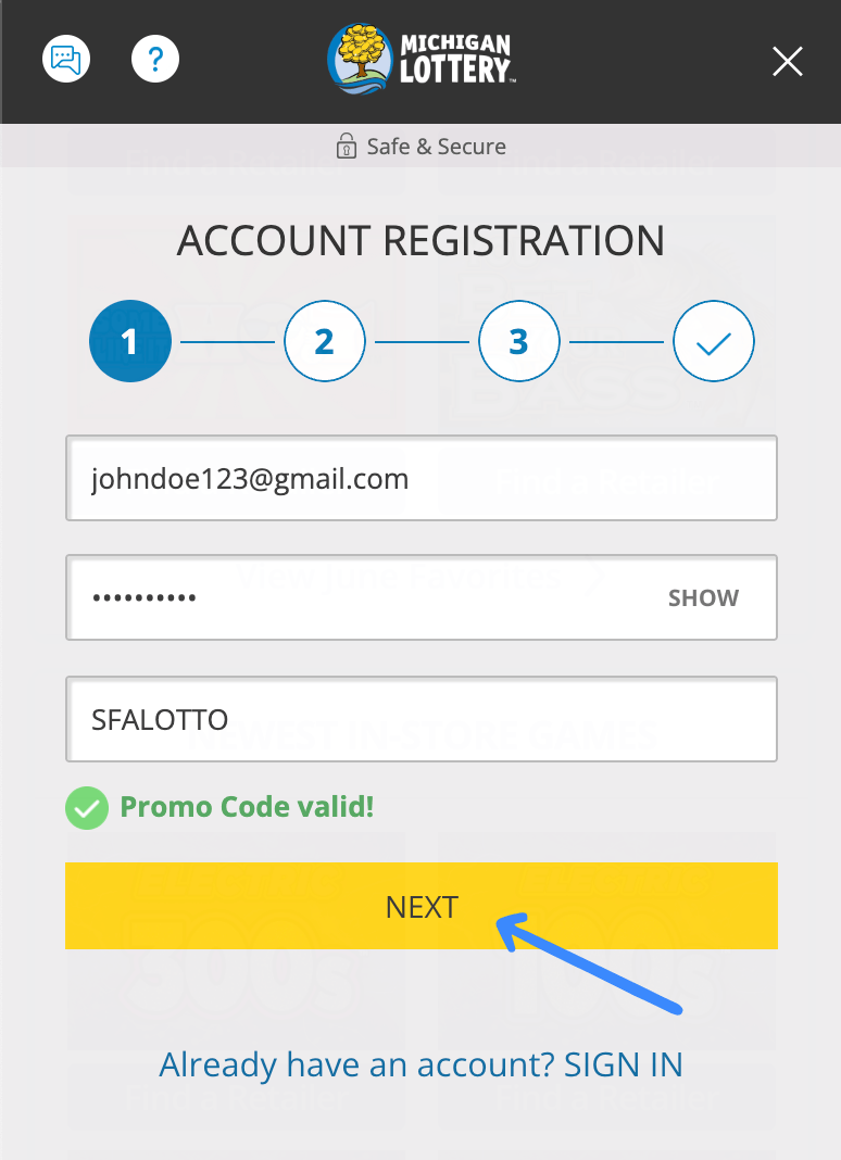 Michigan Lottery promo code sign up