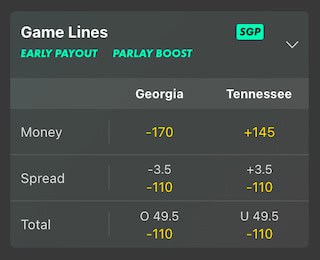 Georgia Bulldogs vs. Tennessee Vols bet 365 odds college football week 3