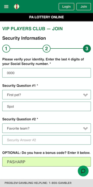 PA Lottery sign up process