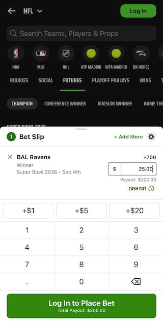 NFL bet example at DraftKings Kentucky