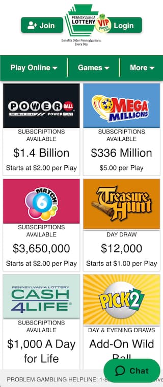 PA Lottery draw games including Powerball and Mega Millions