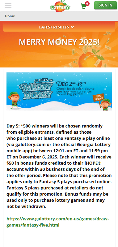 GA Lottery promotions - merry money 2025