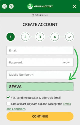 Where to enter the VA Lottery Promo code