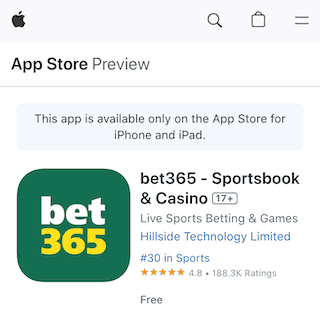 Bet365 App on the Apple App store