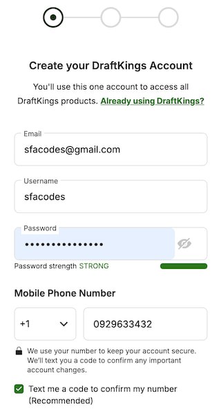 DraftKings NC create an account