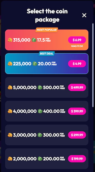 Funrize casino coin packages