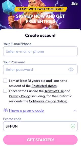 Funrize promo code sign up