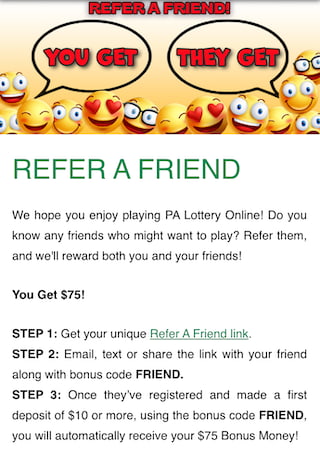PA Lottery promo for refer a friend