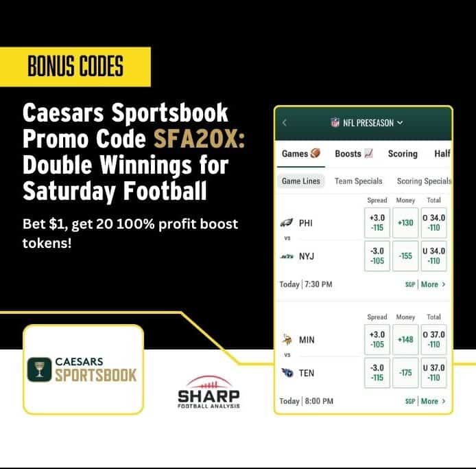 Caesars Sportsbook promo code for NFL preseason and college football Week 0 games this Saturday