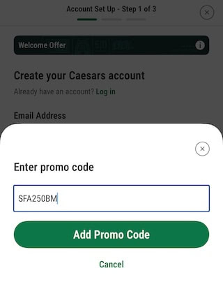 Caesars Sportsbook promo code field