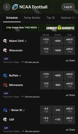 Fanatics Sportsbook college football week 1 odds