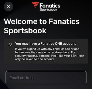 Fanatics Sportsbook sign up screen