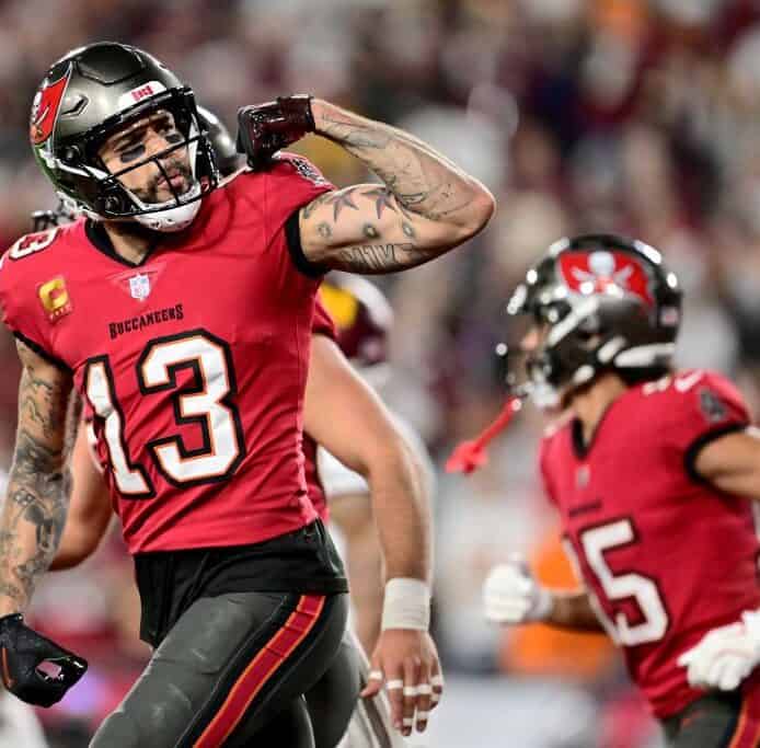 Explosion celebration of Tampa Bay Buccaneers player after scoring touchdown.