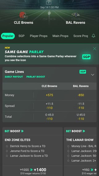 Bet365 Maryland Odds for Browns vs. Ravens