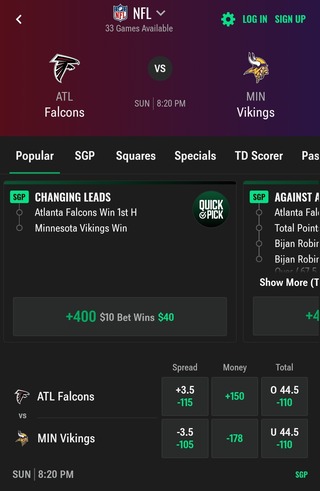 Caesars Odds for Falcons vs. Vikings