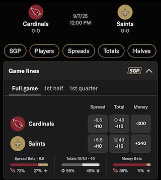 Example of the vig for an NFL bet at BetMGM Sportsbook
