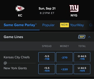 FanDuel Odds for Chiefs vs. Giants