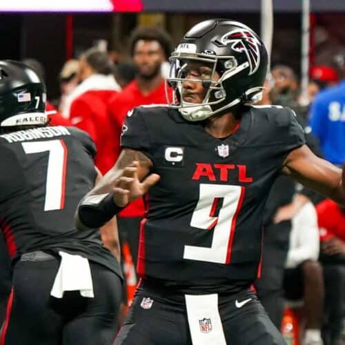 First year starter Michael Penix drops back to pass for the Atlanta Falcons