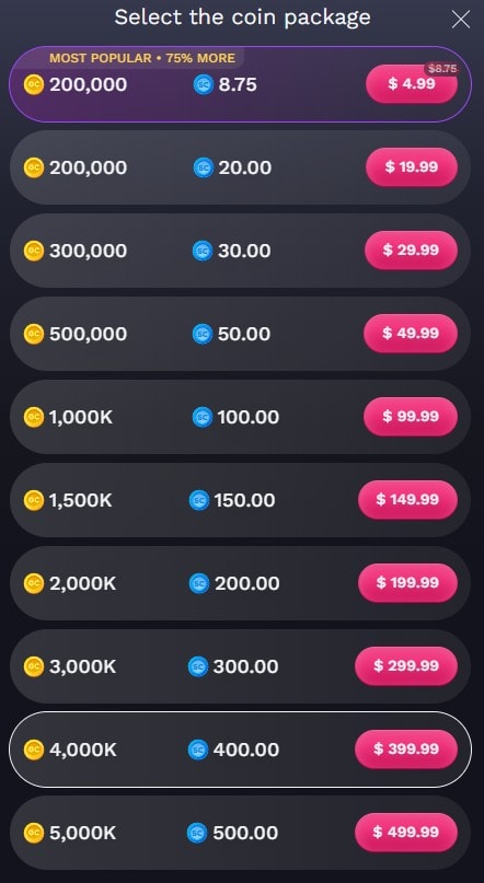 nolimitcoins coin package