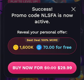 NoLimitCoins promo code 50% discount on first purchase