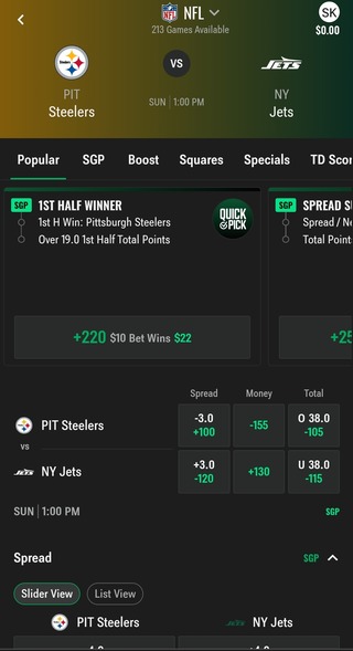 Steelers vs. Jets NFL Week 1 odds at Caesars Sportsbook