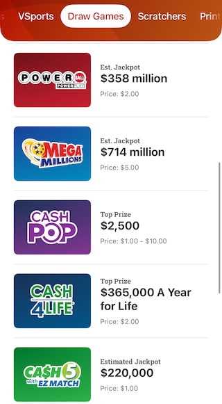 Virginia Lottery online draw games