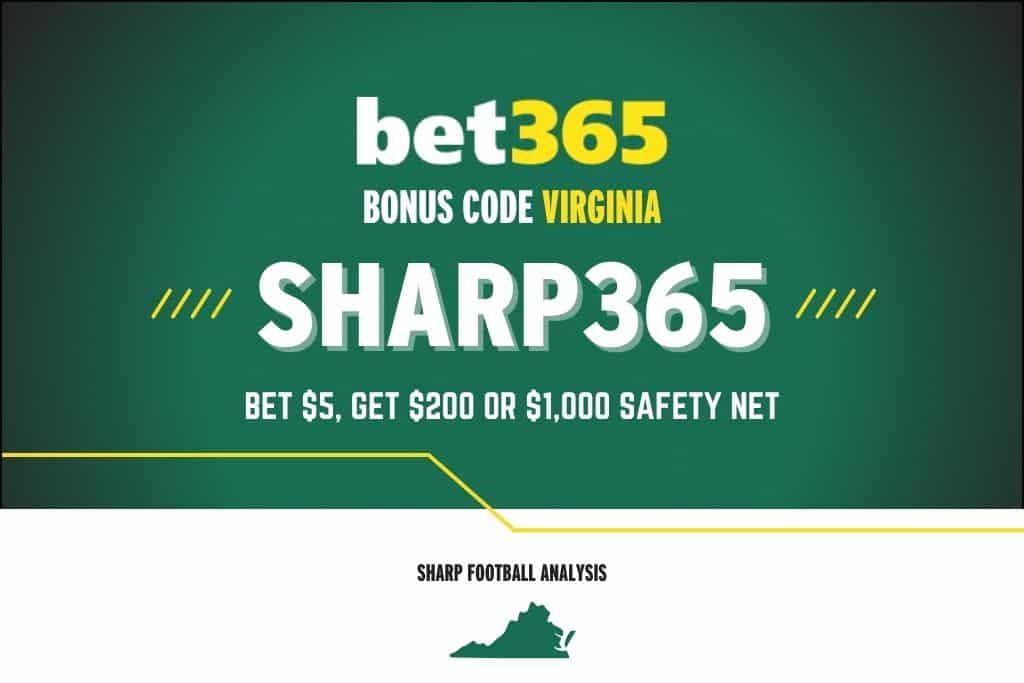 Bet365 Virginia bonus code is SHARP365