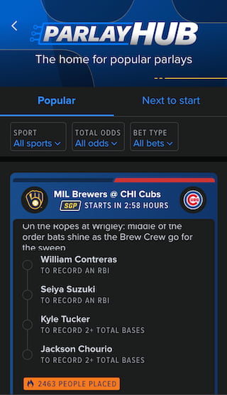 FanDuel Parlay Hub sports betting site feature