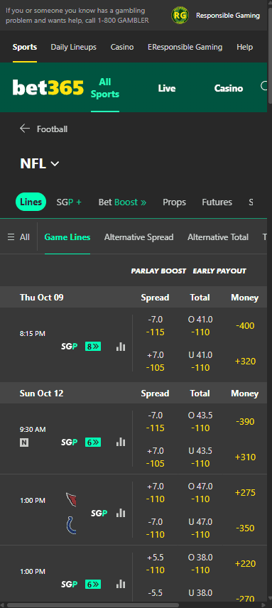 Bet365 sports betting markets