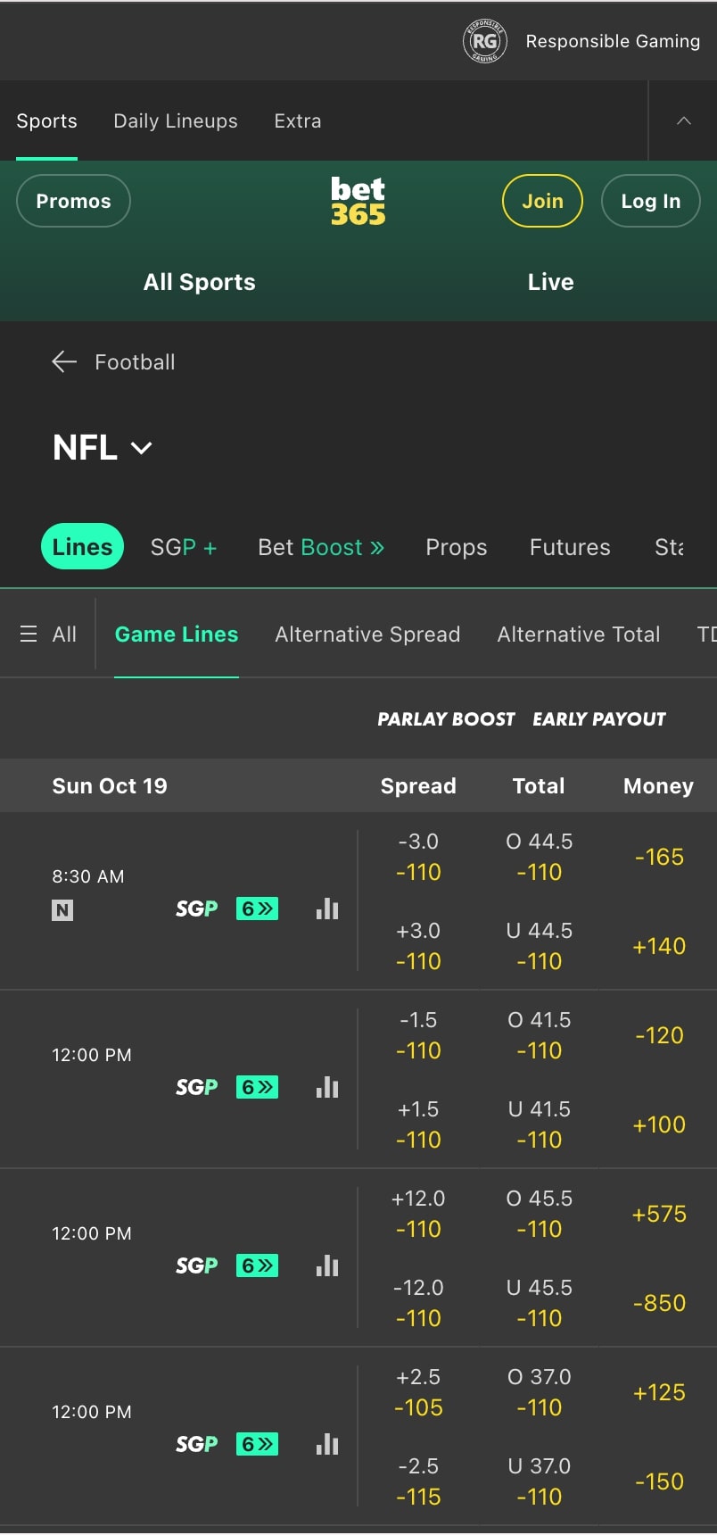 Bet365 Louisiana betting markets & odds