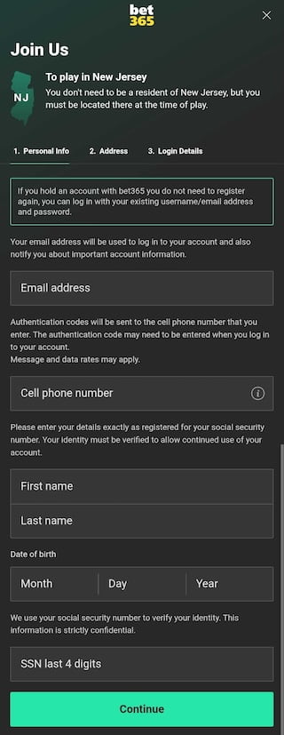 Bet365 New Jersey sign up
